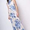 Abito lungo allamericana con stampa rose
