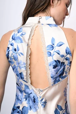 Abito lungo allamericana con stampa rose