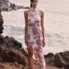 Abito lungo in jacquard floreale