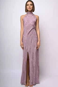 Abito lungo in jacquard floreale
