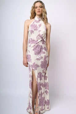 Abito lungo in jacquard floreale