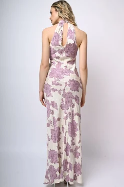 Abito lungo in jacquard floreale