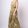 Abito lungo in maglia lurex a stampa floreale