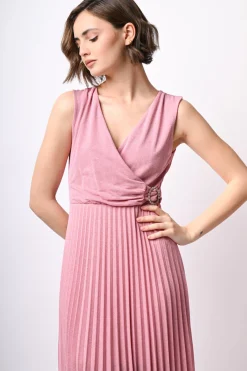 Abito midi plissé in lurex