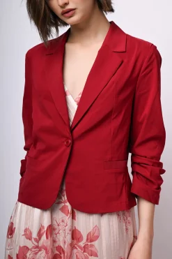 Blazer misto viscosa con maniche arricciate