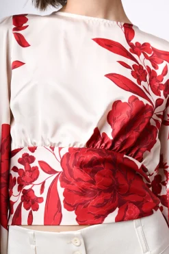Blusa in raso con stampa floreale
