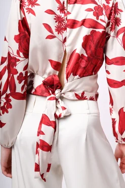 Blusa in raso con stampa floreale