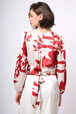 Blusa in raso con stampa floreale
