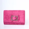 Borsa in faux suede con fibbia in strass