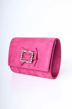 Borsa in faux suede con fibbia in strass