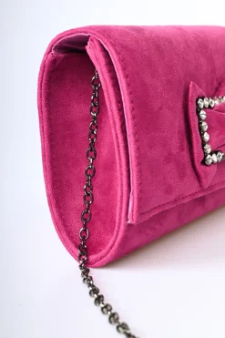Borsa in faux suede con fibbia in strass