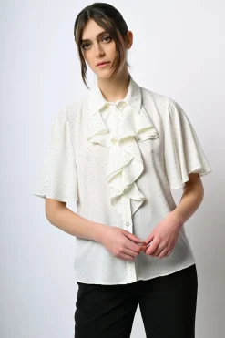 Camicia con mini borchie e rouches
