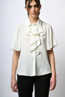 Camicia con mini borchie e rouches