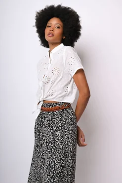 Camicia con nodo in pizzo Sangallo