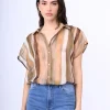 Camicia crop a righe lurex