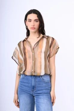Camicia crop a righe lurex
