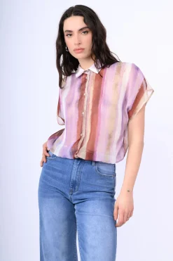 Camicia crop a righe lurex