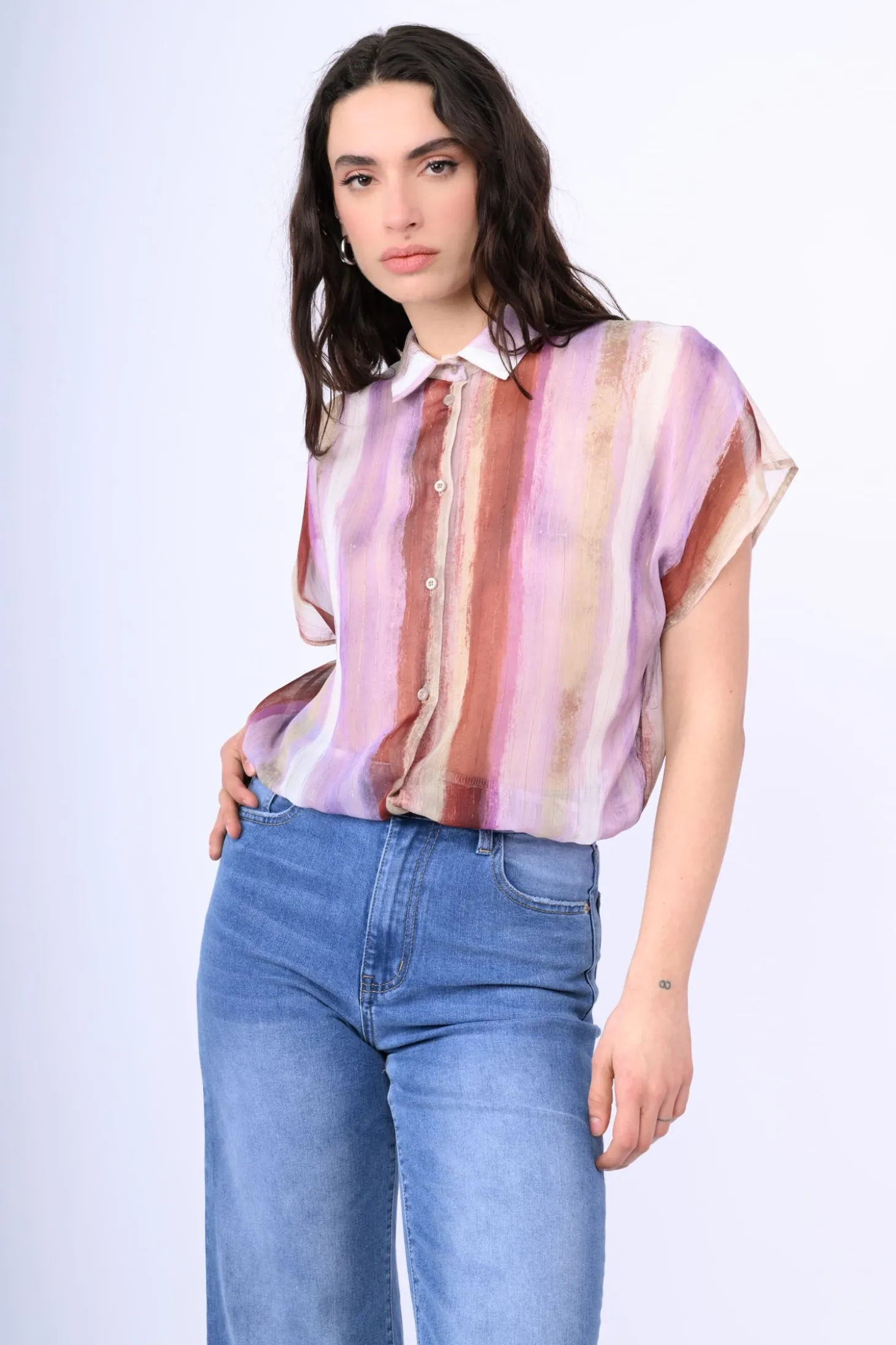 Camicia crop a righe lurex
