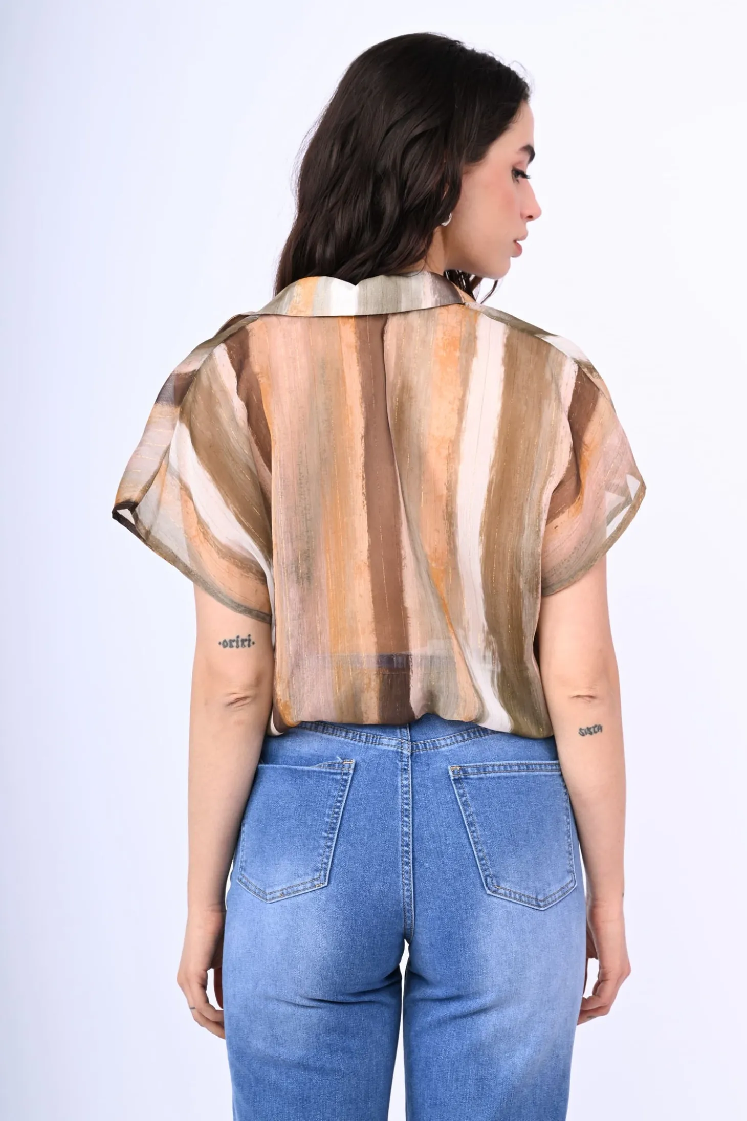Camicia crop a righe lurex