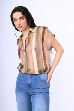 Camicia crop a righe lurex