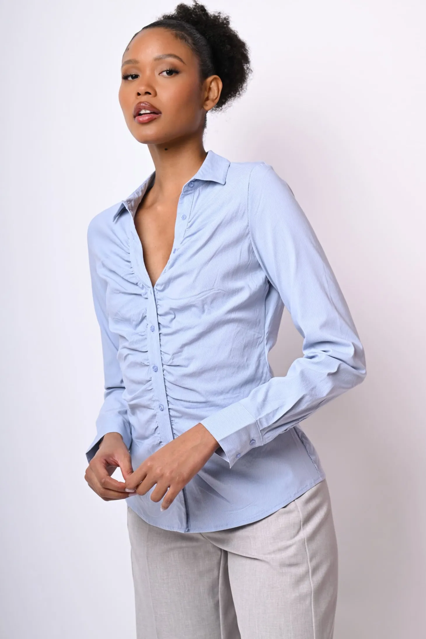Camicia in cotone con arricciatura