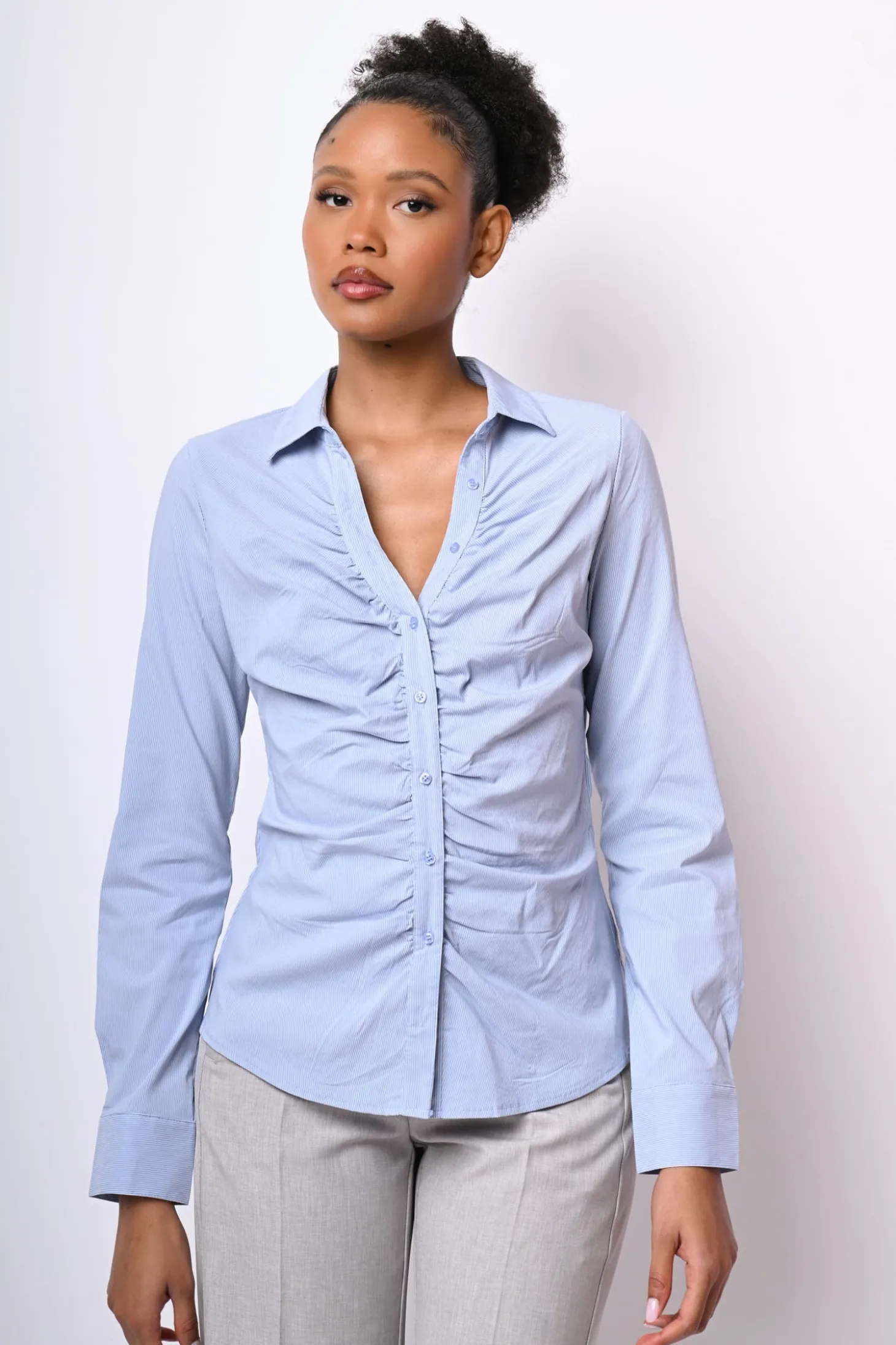 Camicia in cotone con arricciatura