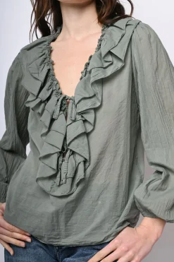 Camicia in mussola di cotone con volants