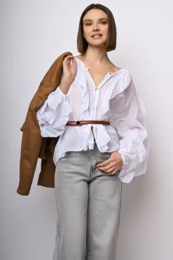 Camicia in mussola di cotone con volants