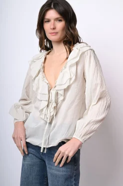 Camicia in mussola di cotone con volants