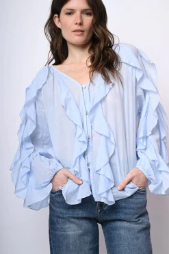 Camicia in mussola di cotone con volants