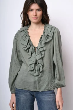Camicia in mussola di cotone con volants