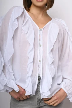 Camicia in mussola di cotone con volants