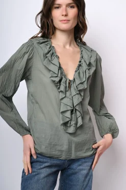 Camicia in mussola di cotone con volants