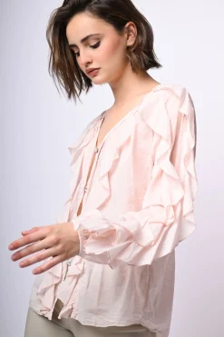 Camicia in mussola di cotone con volants