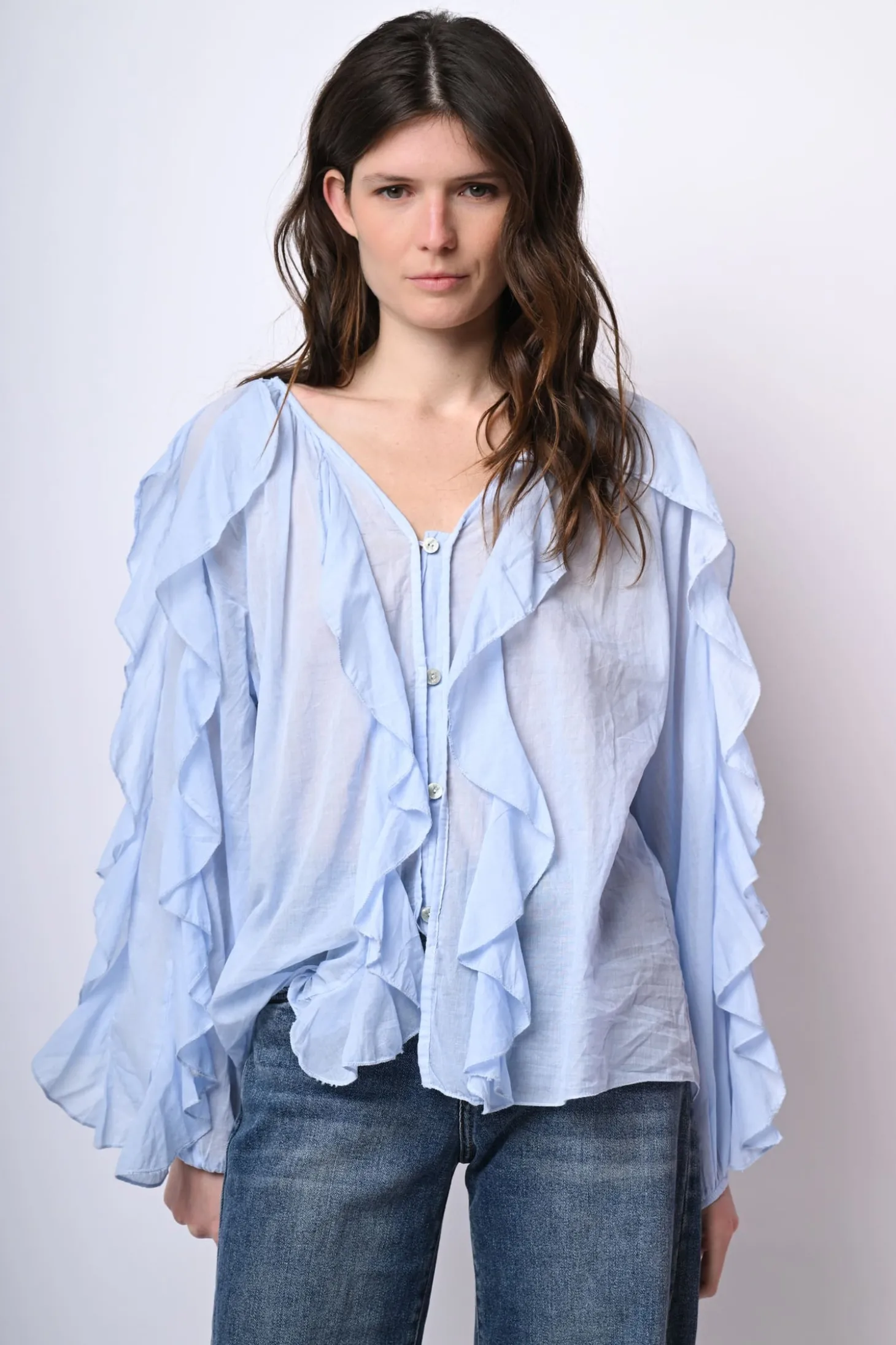 Camicia in mussola di cotone con volants