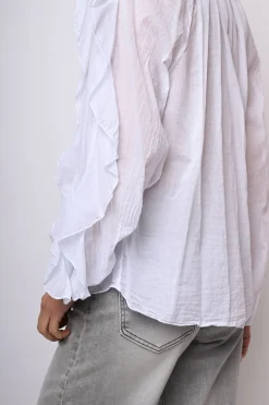 Camicia in mussola di cotone con volants