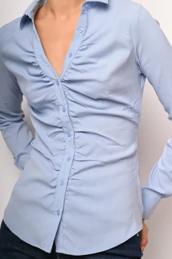Camicia misto cotone a righe con arricciatura