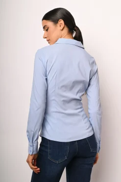 Camicia misto cotone a righe con arricciatura