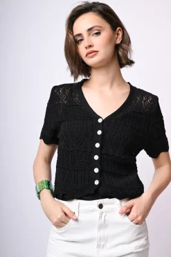 Cardigan crochet a maniche corte