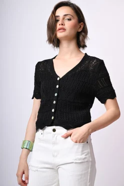 Cardigan crochet a maniche corte