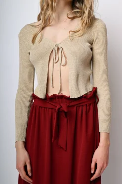 Cardigan in maglia lurex con laccetti
