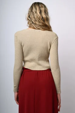 Cardigan in maglia lurex con laccetti