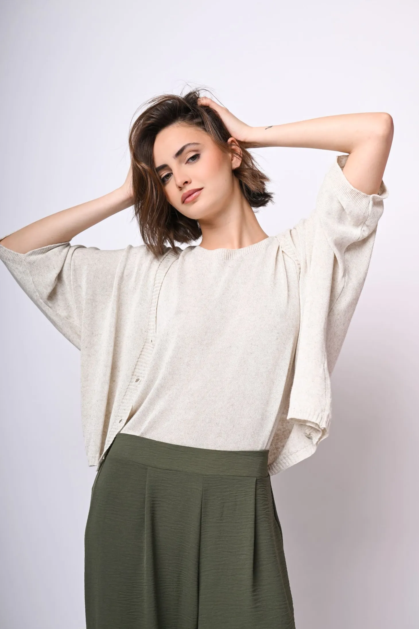 Cardigan in viscosa e lino
