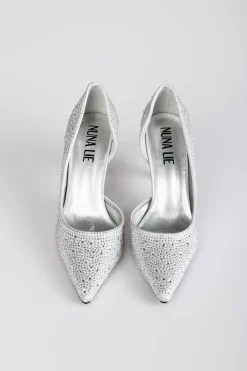 Décolleté in raso con strass