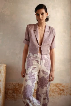 Giacca crop in jacquard di viscosa