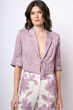 Giacca crop in jacquard di viscosa