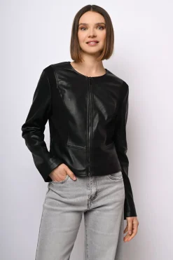 Giacca in similpelle con scollo tondo