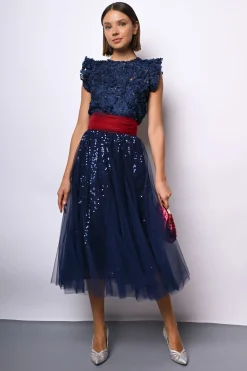 Gonna midi in tulle con paillettes
