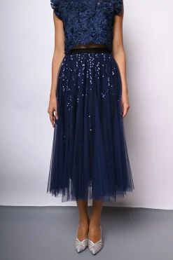 Gonna midi in tulle con paillettes