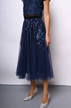Gonna midi in tulle con paillettes